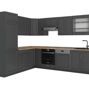 Hoekkeuken anthrazit-gold landhaus 287x60x81.6 fame-line