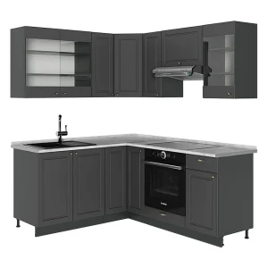Hoekkeuken anthrazit-gold landhaus 190x60x81.6 fame-line