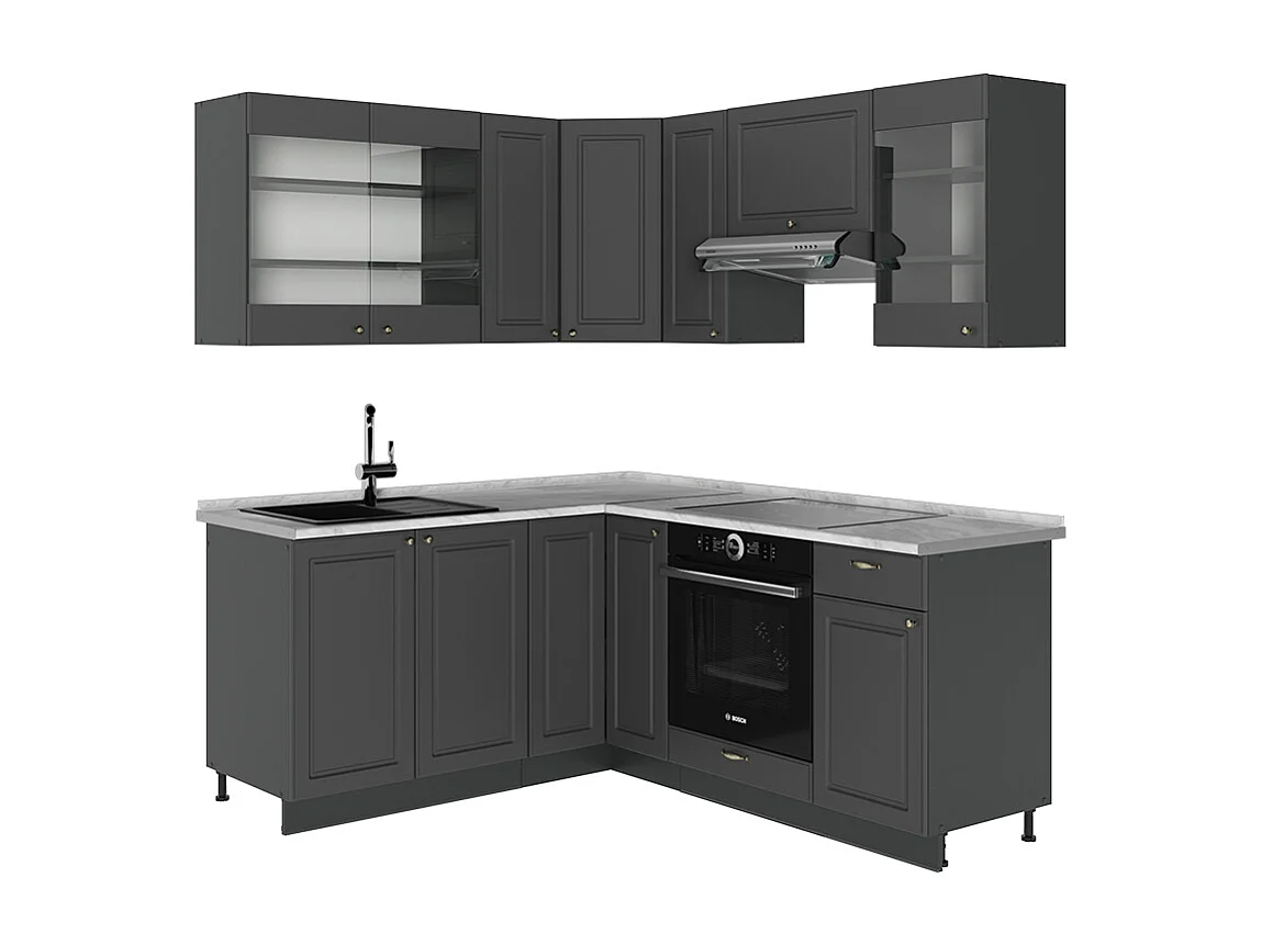 Hoekkeuken anthrazit-gold landhaus 190x60x81.6 fame-line