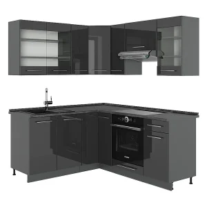 Hoekkeuken antraciet hoogglans 190x46x81.6 fame-line
