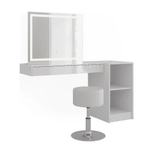 Kaptafel set met kruk wit 100×40.1×12 sherry Kaptafel set met kruk wit 100×40.1×12 sherry