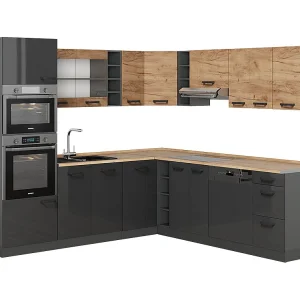 Hoekkeuken eik goud/antraciet 247x60x81.6 r-line Hoekkeuken eik goud/antraciet 247x60x81.6 r-line