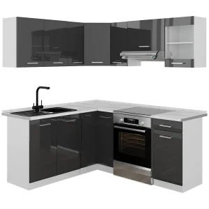 Hoekkeuken antraciet hoogglans/wit 190x60x81.6 rick Hoekkeuken antraciet hoogglans/wit 190x60x81.6 rick