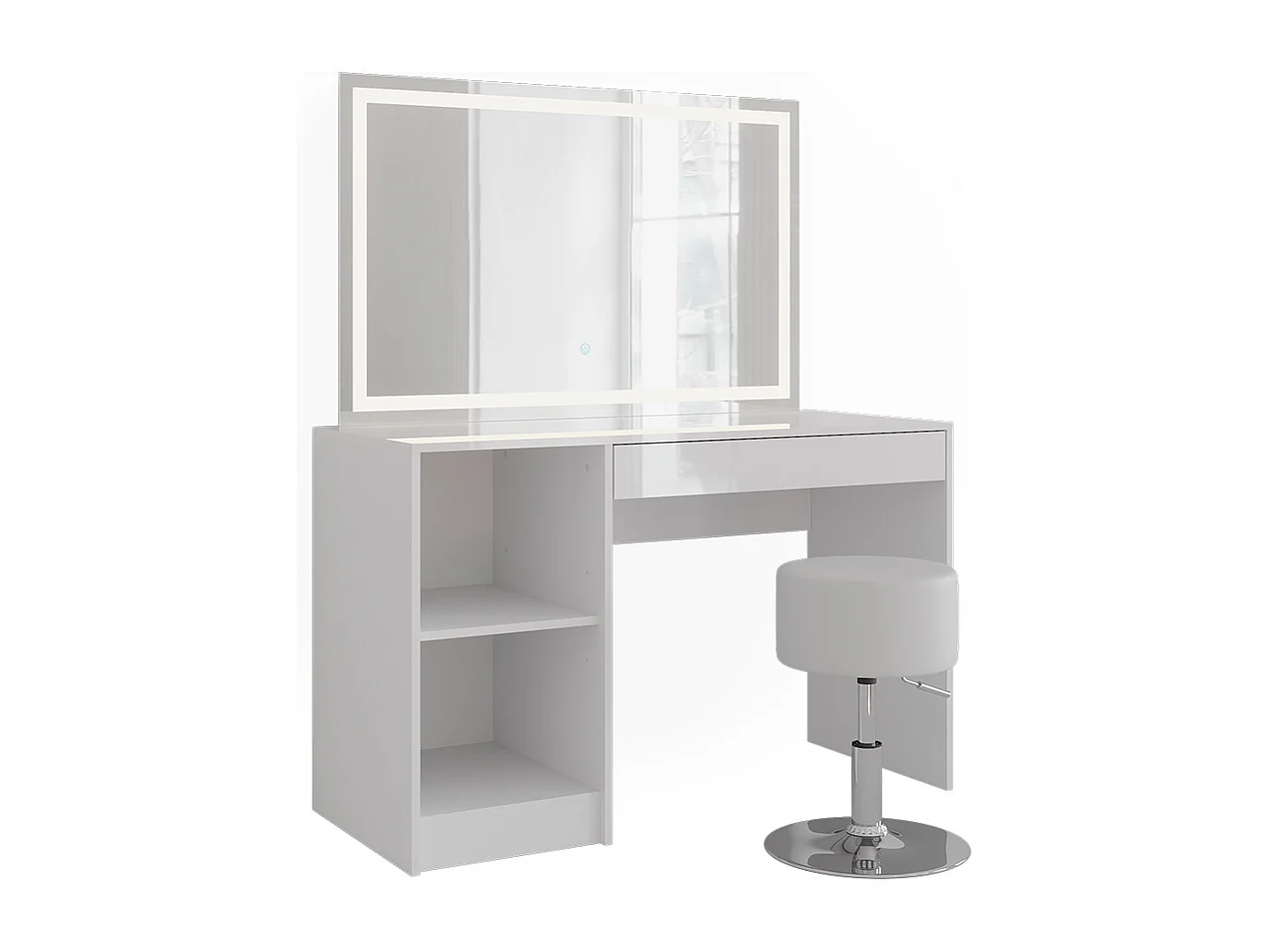 Kaptafel set met kruk wit/wit hoogglans 119.8x50.1x76 sherry