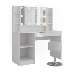Kaptafel set met kruk wit/wit hoogglans 119.8×50.1×76 sherry Kaptafel set met kruk wit/wit hoogglans 119.8×50.1×76 sherry