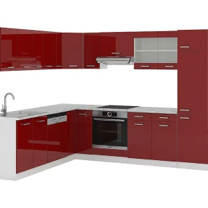 Hoekkeuken rood hoogglans/wit 287x46x81.6 r-line