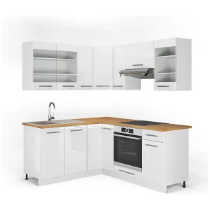 Hoekkeuken wit/wit hoogglans 190x46x81.6 fame-line Hoekkeuken wit/wit hoogglans 190x46x81.6 fame-line