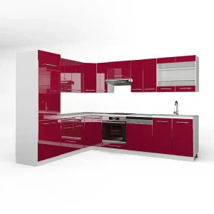 Hoekkeuken bordeaux hoogglans/wit 287x46x81.6 fame-line Hoekkeuken bordeaux hoogglans/wit 287x46x81.6 fame-line
