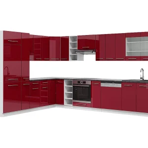 Hoekkeuken bordeaux hoogglans/wit 347x46x81.6 fame-line Hoekkeuken bordeaux hoogglans/wit 347x46x81.6 fame-line