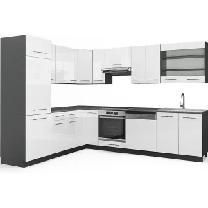 Hoekkeuken wit hoogglans/antraciet 287x46x81.6 fame-line Hoekkeuken wit hoogglans/antraciet 287x46x81.6 fame-line