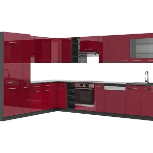 Hoekkeuken bordeaux hoogglans/antraciet 347x46x81.6 fame-line Hoekkeuken bordeaux hoogglans/antraciet 347x46x81.6 fame-line