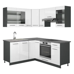Hoekkeuken wit hoogglans/antraciet 190x46x81.6 fame-line Hoekkeuken wit hoogglans/antraciet 190x46x81.6 fame-line