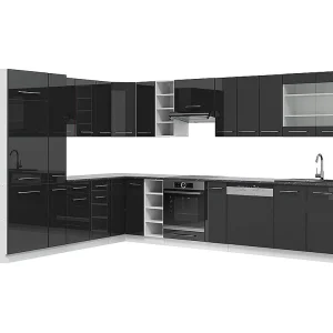 Hoekkeuken antraciet hoogglans/wit 347x46x81.6 fame-line Hoekkeuken antraciet hoogglans/wit 347x46x81.6 fame-line