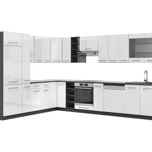 Hoekkeuken wit hoogglans/antraciet 347x46x81.6 fame-line Hoekkeuken wit hoogglans/antraciet 347x46x81.6 fame-line
