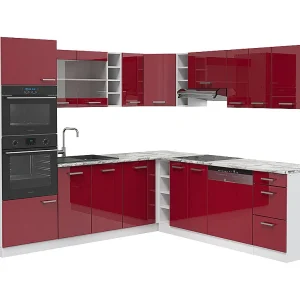 Hoekkeuken rood hoogglans/wit 247x46x81.6 r-line