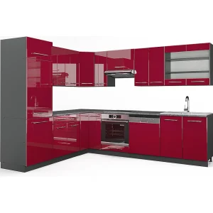 Hoekkeuken bordeaux hoogglans/antraciet 287x46x81.6 fame-line Hoekkeuken bordeaux hoogglans/antraciet 287x46x81.6 fame-line