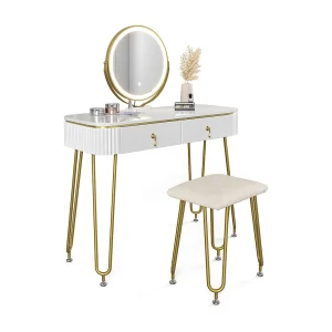 Kaptafel set met kruk wit hoogglans 100x40x126 grace Kaptafel set met kruk wit hoogglans 100x40x126 grace