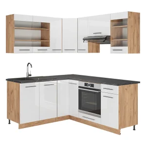 Hoekkeuken wit hoogglans/goud power eiken 190x46x81.6 fame-line Hoekkeuken wit hoogglans/goud power eiken 190x46x81.6 fame-line