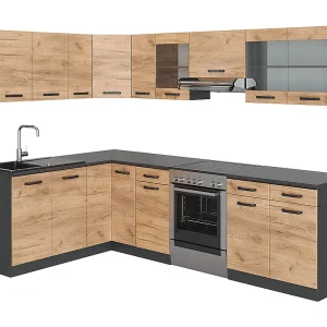 Hoekkeuken eik goud/antraciet 270x60x81.6 rick Hoekkeuken eik goud/antraciet 270x60x81.6 rick