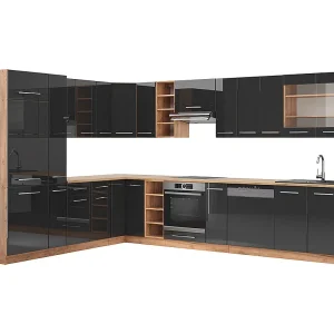 Hoekkeuken antraciet hoogglans/goud eiken 347x46x81.6 fame-line Hoekkeuken antraciet hoogglans/goud eiken 347x46x81.6 fame-line