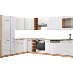 Hoekkeuken wit hoogglans/goud power eiken 347x46x81.6 fame-line Hoekkeuken wit hoogglans/goud power eiken 347x46x81.6 fame-line