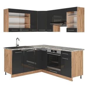 Hoekkeuken antraciet hoogglans/goud eiken 190x46x81.6 fame-line Hoekkeuken antraciet hoogglans/goud eiken 190x46x81.6 fame-line