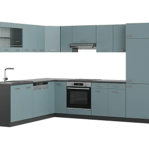 Hoekkeuken blauw-grijs/antraciet 287x46x81.6 r-line Hoekkeuken blauw-grijs/antraciet 287x46x81.6 r-line
