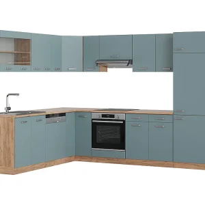 Hoekkeuken blauw-grijs/gouden eik 287x46x81.6 r-line Hoekkeuken blauw-grijs/gouden eik 287x46x81.6 r-line