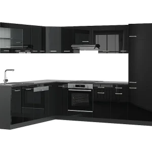 Hoekkeuken hoogglans zwart/antraciet 287x46x81.6 r-line Hoekkeuken hoogglans zwart/antraciet 287x46x81.6 r-line