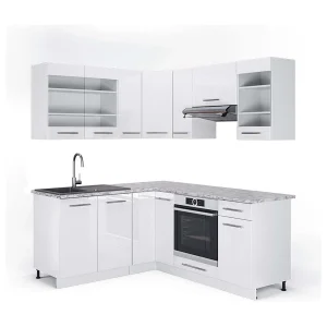 Hoekkeuken wit hoogglans/wit 190x60x81.6 fame-line Hoekkeuken wit hoogglans/wit 190x60x81.6 fame-line