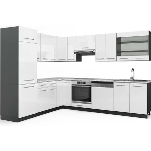 Hoekkeuken wit hoogglans/antraciet 287x60x81.6 fame-line Hoekkeuken wit hoogglans/antraciet 287x60x81.6 fame-line