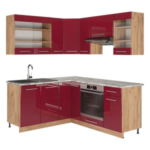Hoekkeuken bordeaux hoogglans/gouden eik 190x60x81.6 fame-line Hoekkeuken bordeaux hoogglans/gouden eik 190x60x81.6 fame-line