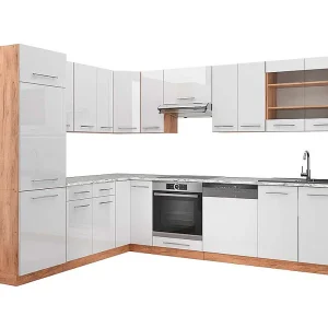 Hoekkeuken wit hoogglans/goud power eiken 227x60x81.6 fame-line Hoekkeuken wit hoogglans/goud power eiken 227x60x81.6 fame-line