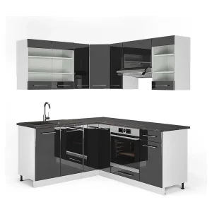 Hoekkeuken antraciet hoogglans/wit 190x60x81.6 fame-line Hoekkeuken antraciet hoogglans/wit 190x60x81.6 fame-line