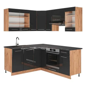 Hoekkeuken antraciet hoogglans/goud eiken 190x60x81.6 fame-line Hoekkeuken antraciet hoogglans/goud eiken 190x60x81.6 fame-line