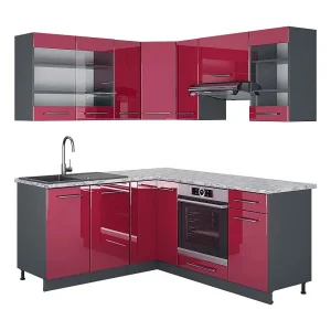 Hoekkeuken bordeaux hoogglans/antraciet 190x60x81.6 fame-line Hoekkeuken bordeaux hoogglans/antraciet 190x60x81.6 fame-line