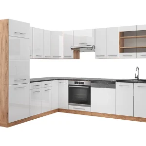 Hoekkeuken wit hoogglans/goud power eiken 227x60x81.6 fame-line Hoekkeuken wit hoogglans/goud power eiken 227x60x81.6 fame-line