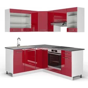 Hoekkeuken bordeaux hoogglans/wit 190x60x81.6 fame-line Hoekkeuken bordeaux hoogglans/wit 190x60x81.6 fame-line