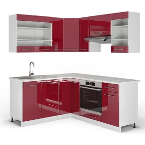 Hoekkeuken bordeaux hoogglans/wit 190x60x81.6 fame-line Hoekkeuken bordeaux hoogglans/wit 190x60x81.6 fame-line