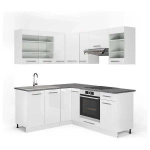 Hoekkeuken wit hoogglans/wit 190x60x81.6 fame-line Hoekkeuken wit hoogglans/wit 190x60x81.6 fame-line