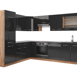Hoekkeuken antraciet hoogglans/goud eiken 227x60x81.6 fame-line Hoekkeuken antraciet hoogglans/goud eiken 227x60x81.6 fame-line