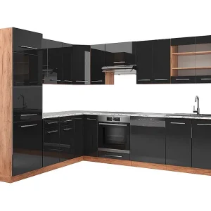Hoekkeuken antraciet hoogglans/goud eiken 227x60x81.6 fame-line Hoekkeuken antraciet hoogglans/goud eiken 227x60x81.6 fame-line