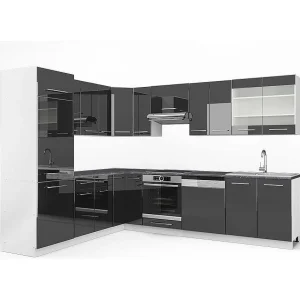 Hoekkeuken antraciet hoogglans/wit 287x60x81.6 fame-line Hoekkeuken antraciet hoogglans/wit 287x60x81.6 fame-line