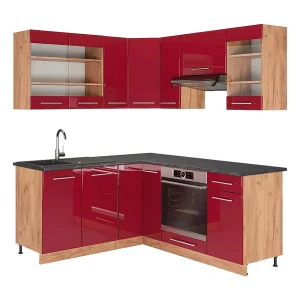 Hoekkeuken bordeaux hoogglans/gouden eik 190x60x81.6 fame-line Hoekkeuken bordeaux hoogglans/gouden eik 190x60x81.6 fame-line