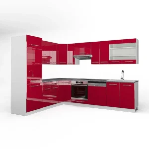 Hoekkeuken bordeaux hoogglans/wit 287x60x81.6 fame-line Hoekkeuken bordeaux hoogglans/wit 287x60x81.6 fame-line