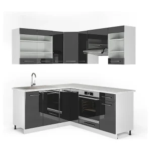 Hoekkeuken antraciet hoogglans/wit 190x60x81.6 fame-line Hoekkeuken antraciet hoogglans/wit 190x60x81.6 fame-line