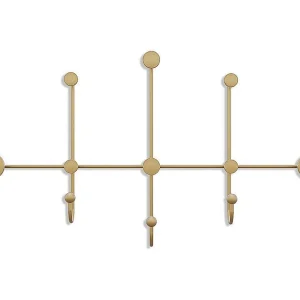 Kapstok voor aan de muur met 8 haken in goudkleurig metaal H45 cm – IYON Kapstok voor aan de muur met 8 haken in goudkleurig metaal H45 cm – IYON