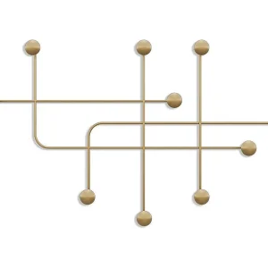 Kapstok voor aan de muur met 9 haken in goudkleurig metaal H64 cm – SAMARA Kapstok voor aan de muur met 9 haken in goudkleurig metaal H64 cm – SAMARA