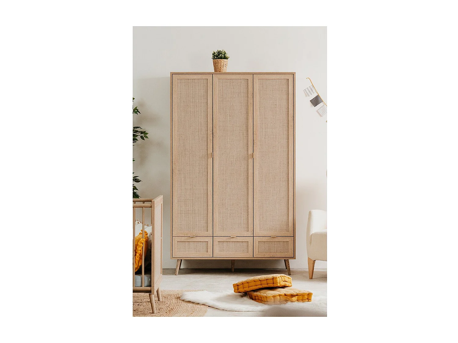 Kast 3 Deuren 3 Lades en 2 Kledingkasten L120 cm - Rotanprint - BALI