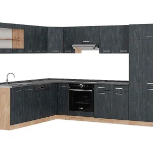 Hoekkeuken zwart beton/goud eiken 287x60x81.6 r-line Hoekkeuken zwart beton/goud eiken 287x60x81.6 r-line